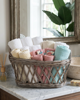 Grey Washed Rattan Oval Basket with Handles