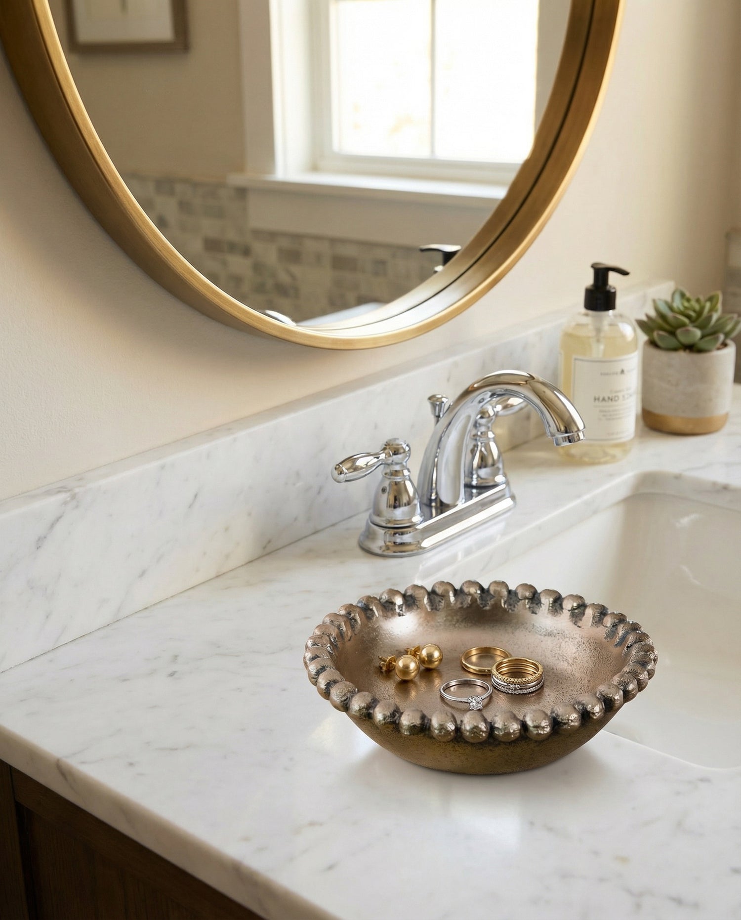Gold Beaded Aluminum Bowl