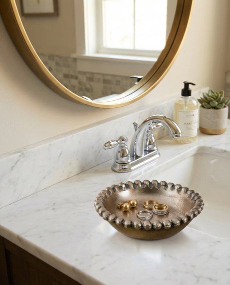 Gold Beaded Aluminum Bowl