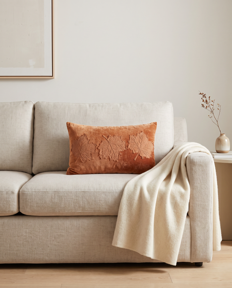 Burnt Orange Velvet Leaf Lumbar Pillow