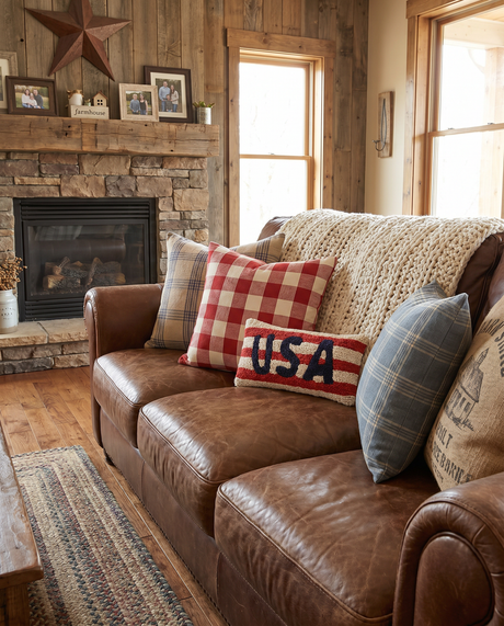 USA Americana Hooked Wool Throw Pillow