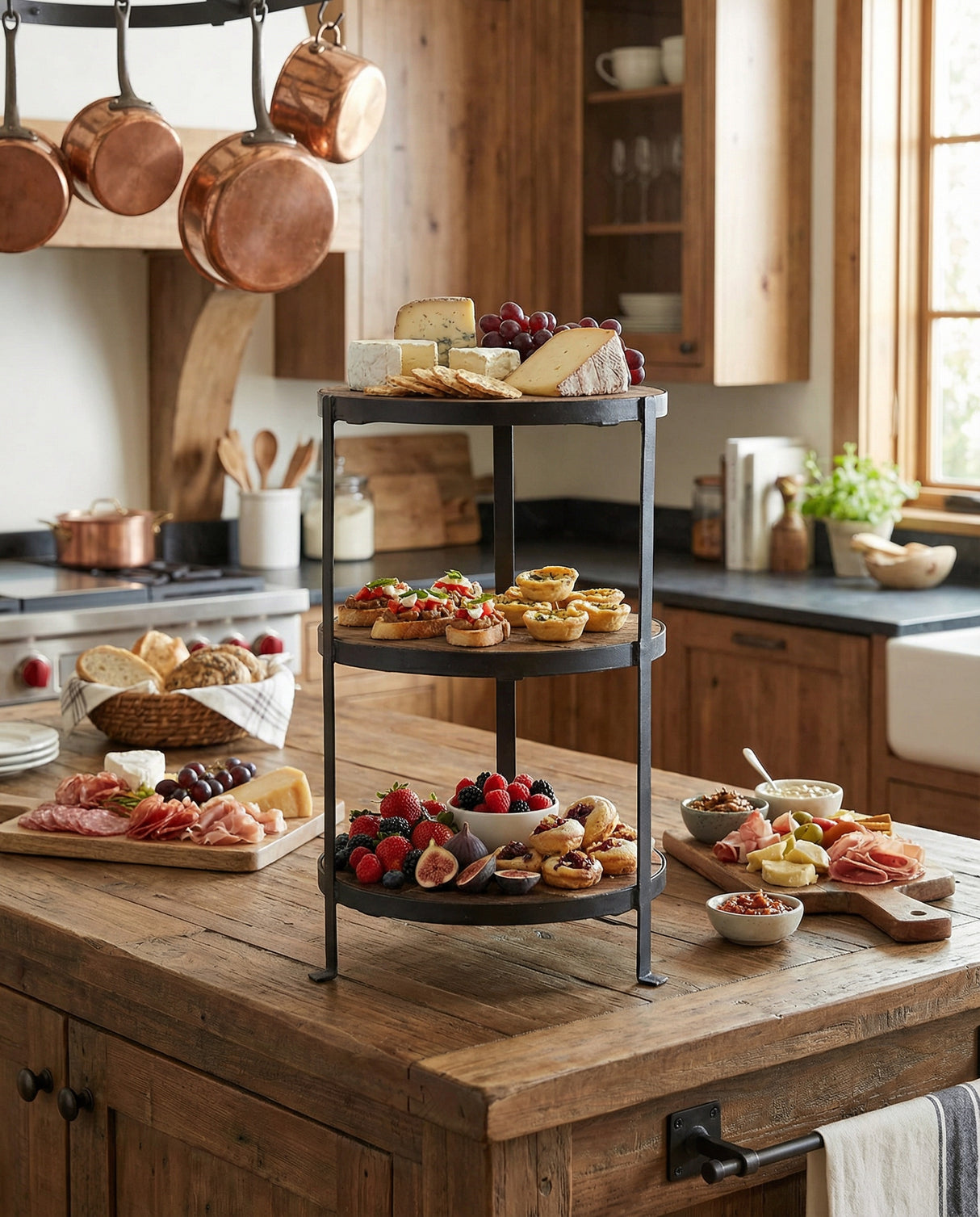 Three-Tier Rustic Wood & Iron Display Stand