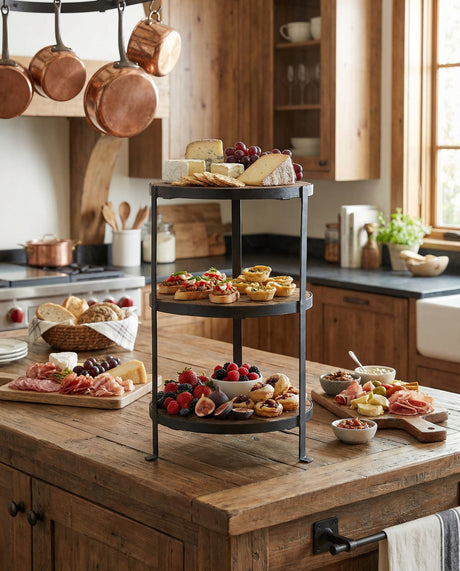 Three-Tier Rustic Wood & Iron Display Stand