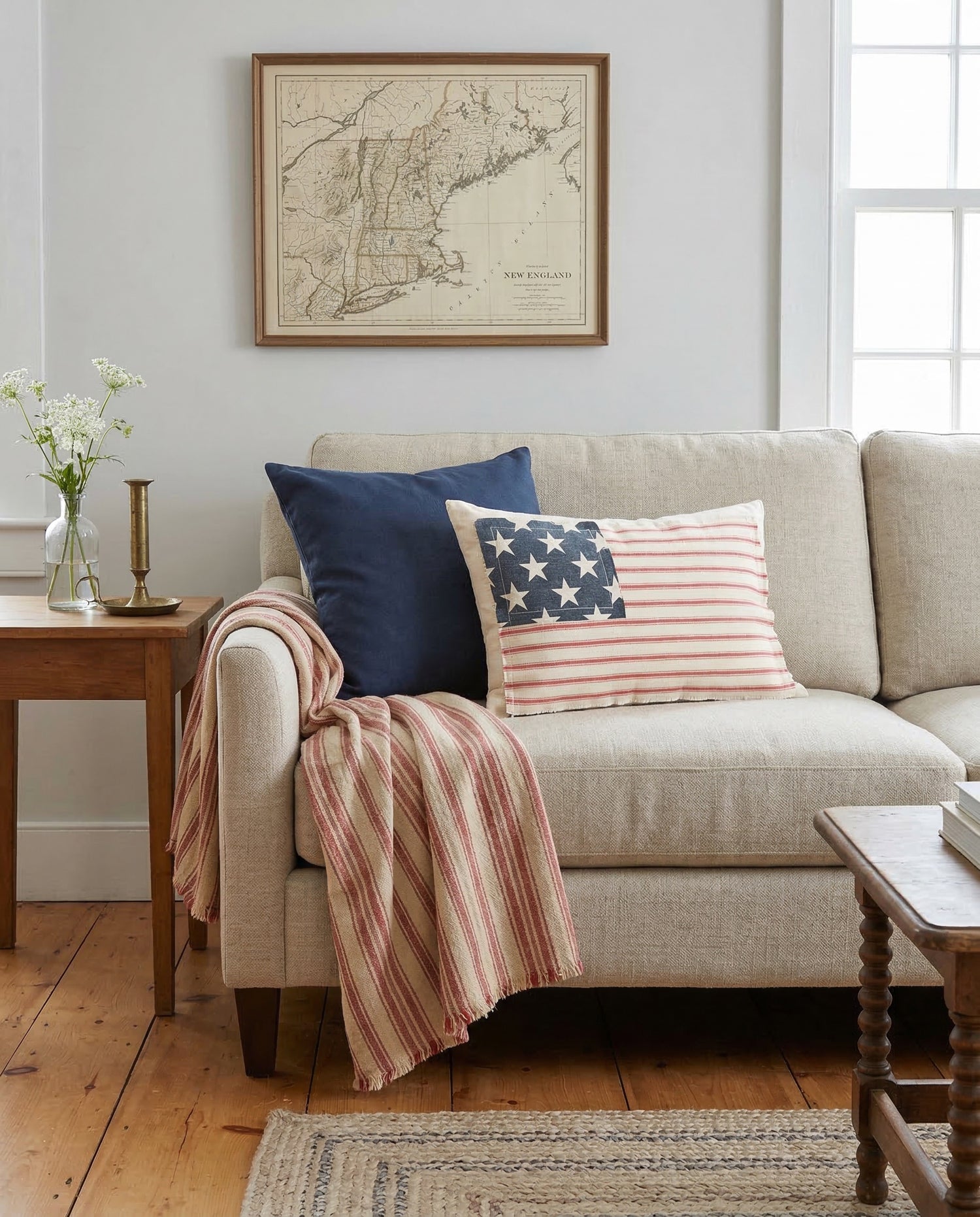 Vintage Stripe American Flag Lumbar Pillow