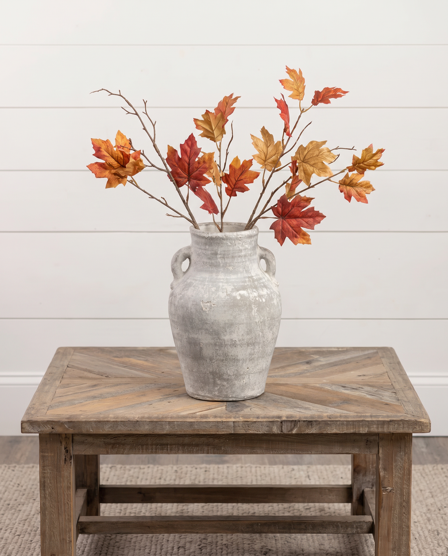 Whitewashed Ceramic Vase with Handles