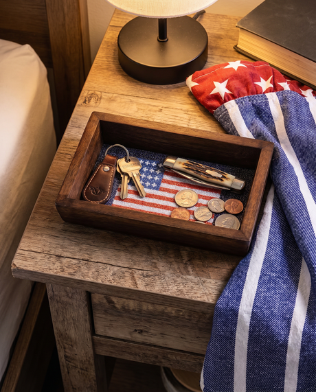 American Flag Needlepoint Wood Valet Tray