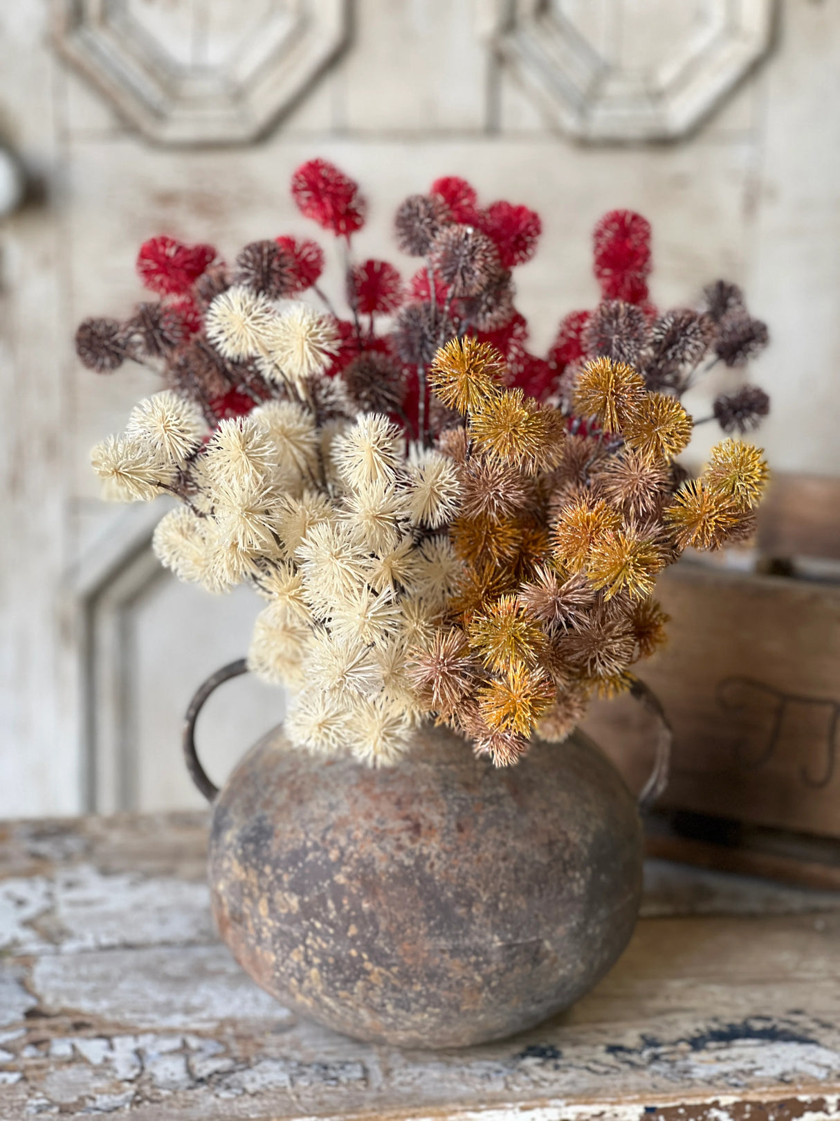 Rustic Patina Brown Metal Vase with Handles