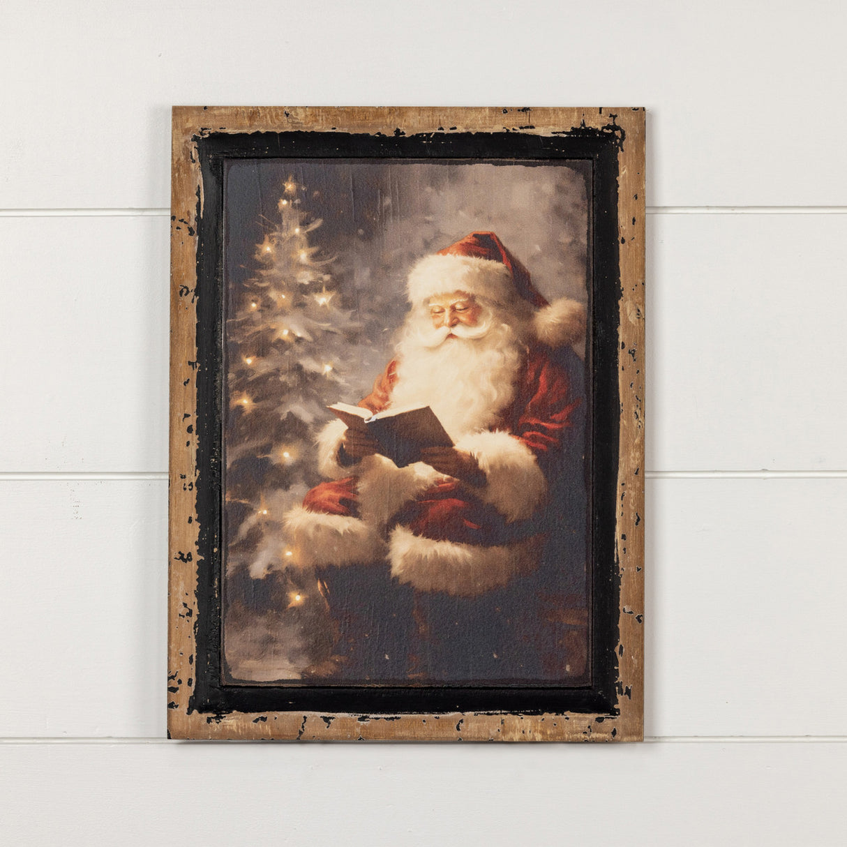 Reading Santa Christmas Print Wood Wall Art