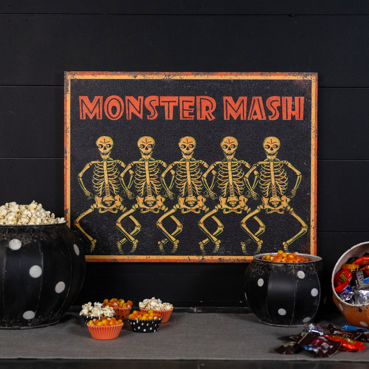 Dancing Skeleton Monster Mash Retro Halloween Wood Sign