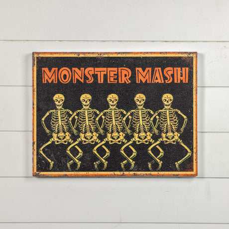 Dancing Skeleton Monster Mash Retro Halloween Wood Sign
