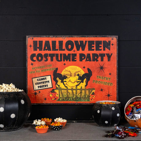 Halloween Costume Party Black Cat Retro Wood Sign