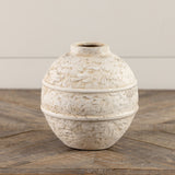 Distressed White Stucco Finish Round Clay Vase