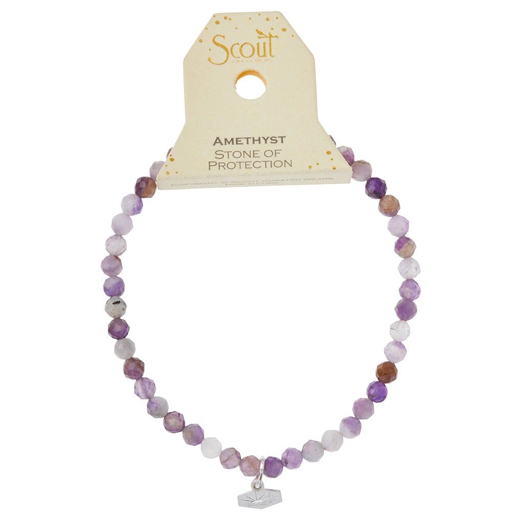 Mini Faceted Stone Stacking Bracelet | Amethyst/Silver