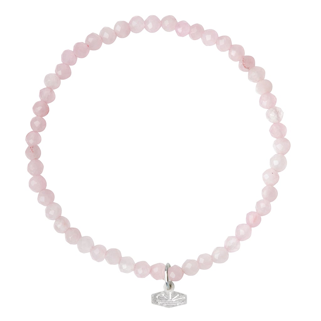 Mini Faceted Stone Stacking Bracelet | Rose Quartz/Silver