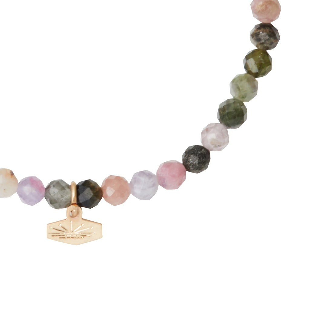 Mini Faceted Stone Stacking Bracelet | Tourmaline/Gold