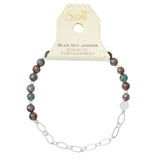 Mini Stone w/Chain Stacking Bracelet | Blue Sky Jasper/Silver