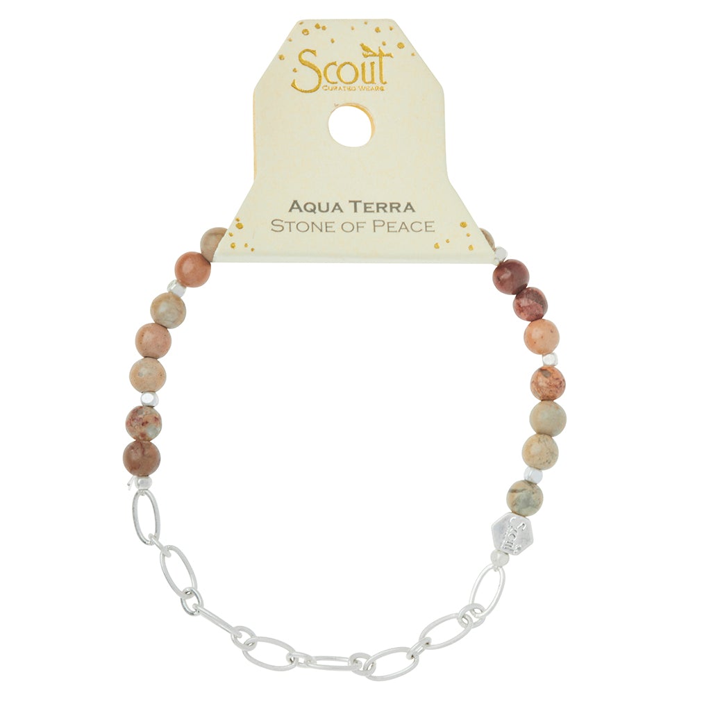 Mini Stone w/Chain Stacking Bracelet | Aqua Terra/Silver