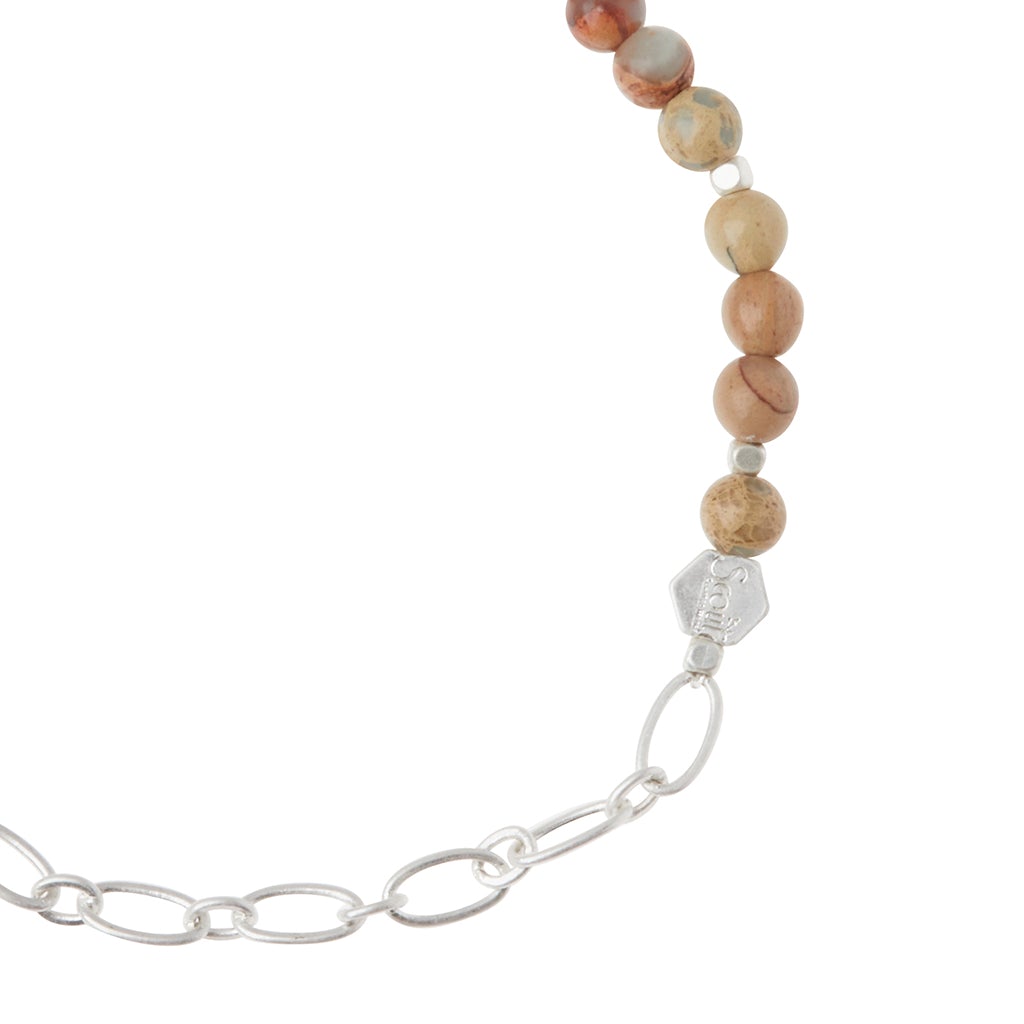 Mini Stone w/Chain Stacking Bracelet | Aqua Terra/Silver