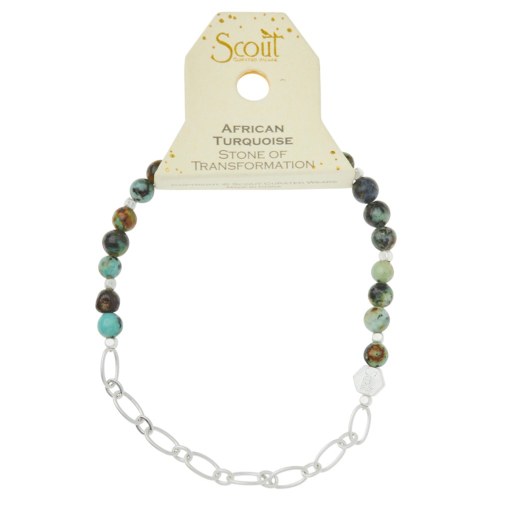 Mini Stone with Chain Stacking Bracelet | African Turquoise/Silver