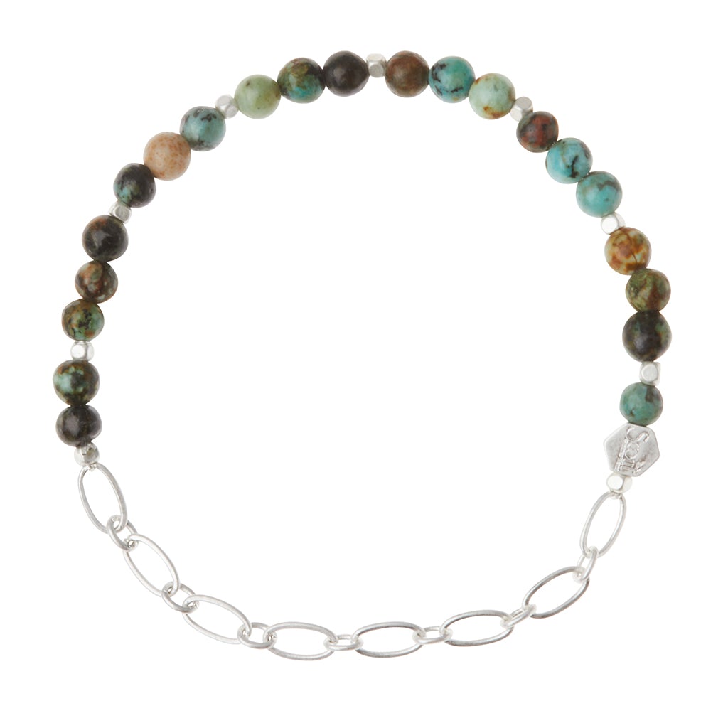 Mini Stone with Chain Stacking Bracelet | African Turquoise/Silver