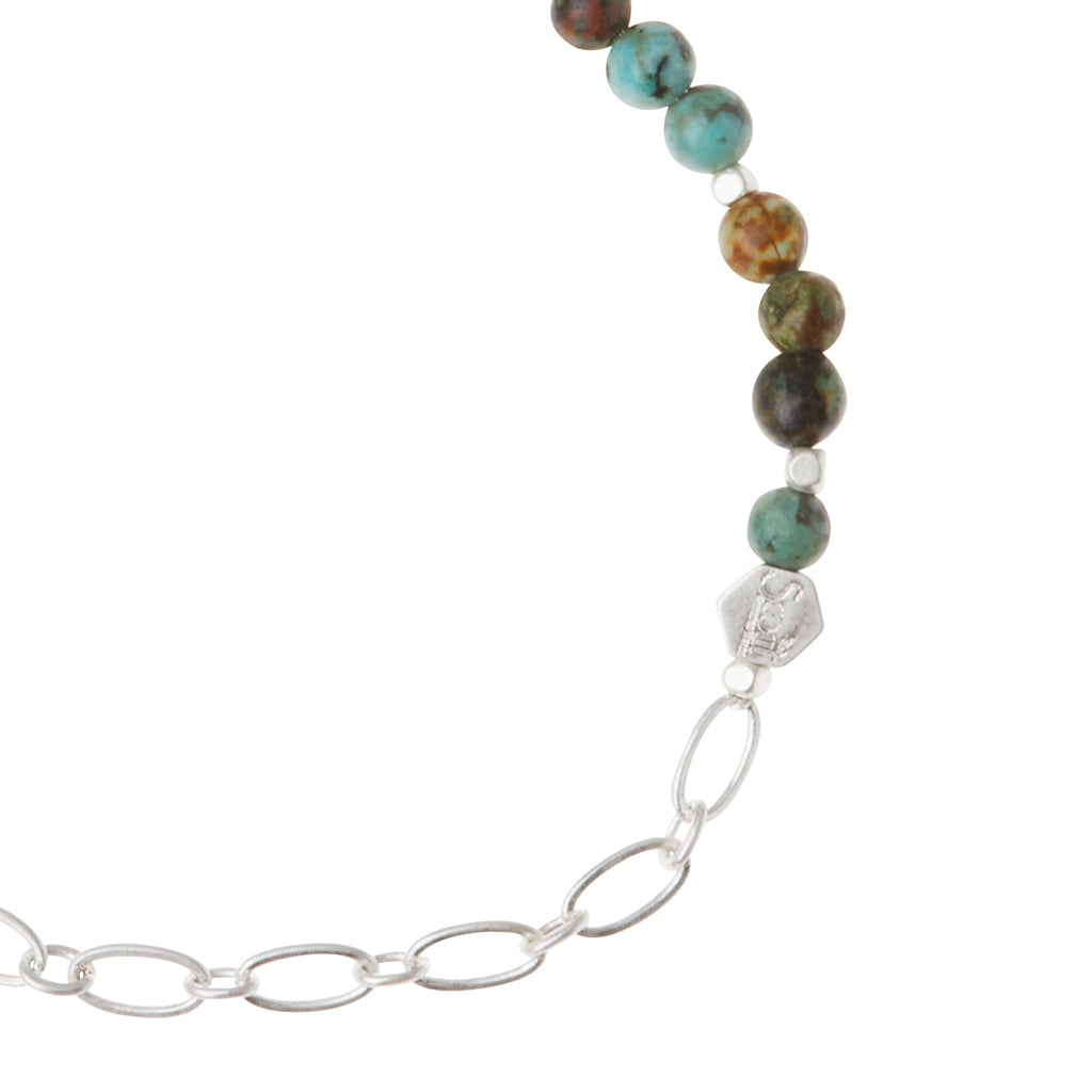 Mini Stone with Chain Stacking Bracelet | African Turquoise/Silver