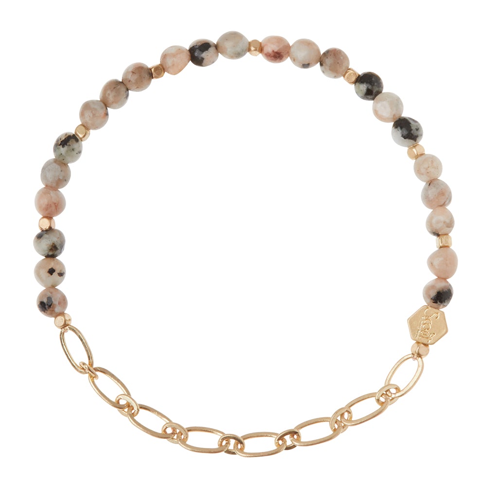 Mini Stone w/Chain Stacking Bracelet | Rhodonite/Gold