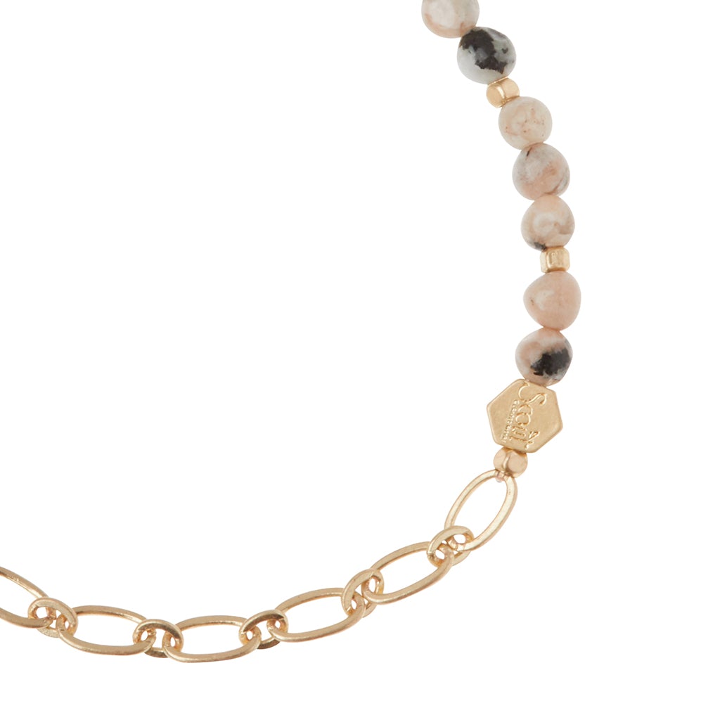 Mini Stone w/Chain Stacking Bracelet | Rhodonite/Gold