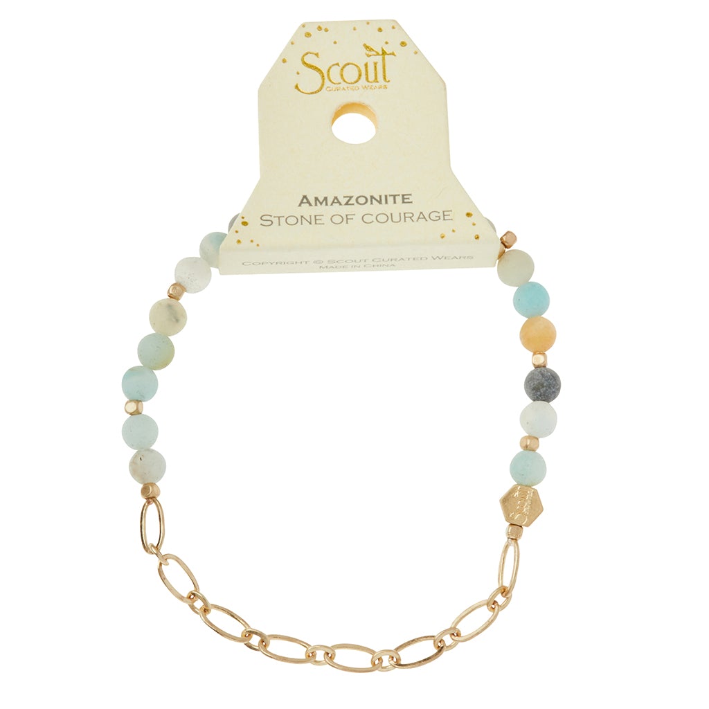 Mini Stone w/Chain Stacking Bracelet | Amazonite/Gold