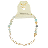 Mini Stone w/Chain Stacking Bracelet | Amazonite/Gold