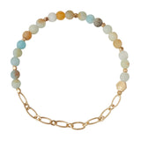 Mini Stone w/Chain Stacking Bracelet | Amazonite/Gold