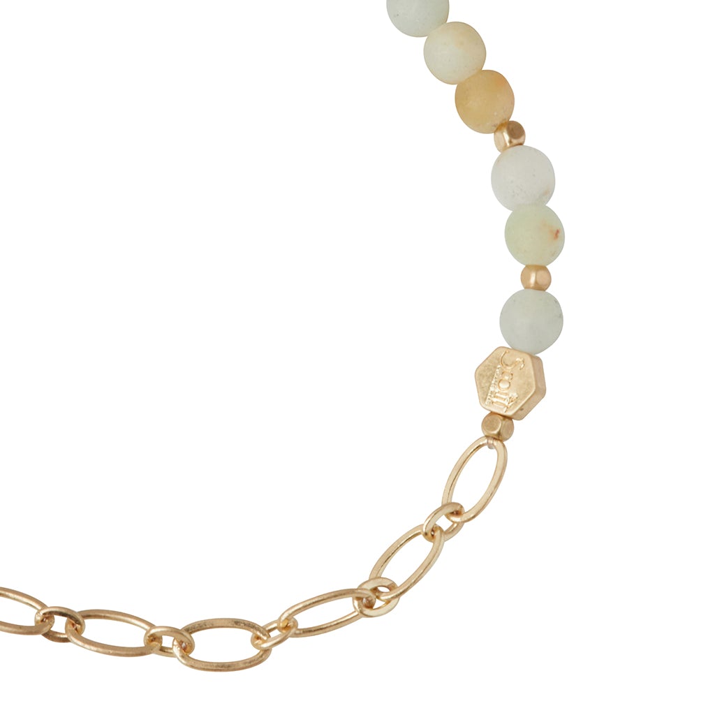 Mini Stone w/Chain Stacking Bracelet | Amazonite/Gold