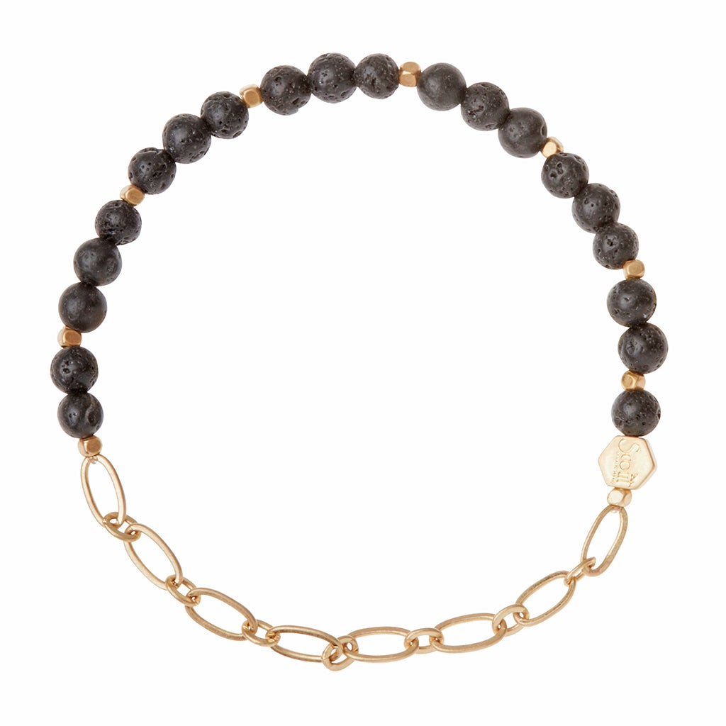 Mini Stone w/Chain Stacking Bracelet | Lava/Gold