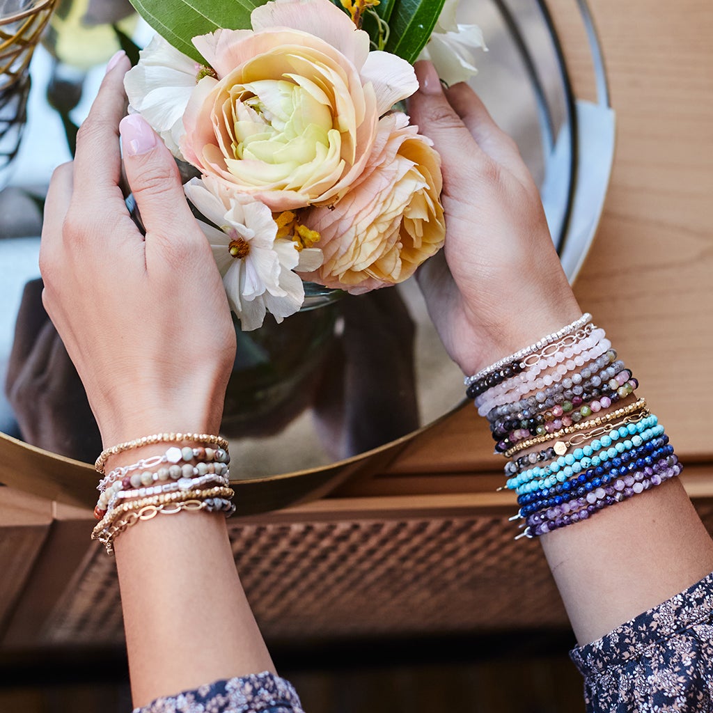 Mini Faceted Stone Stacking Bracelet | Lapis/Silver