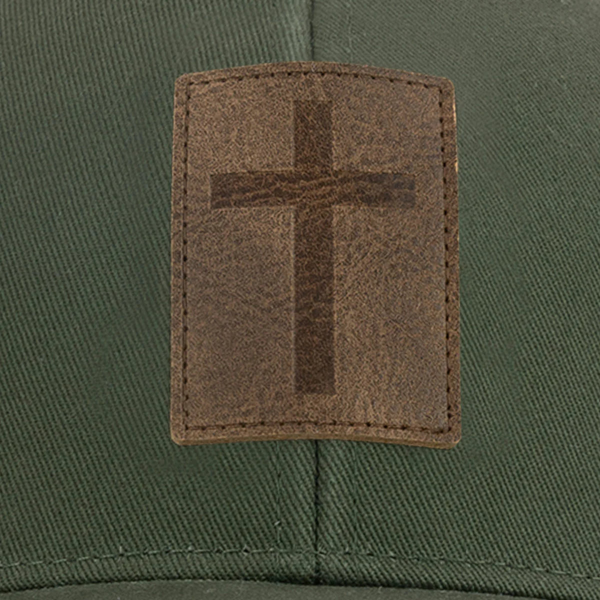 Leather Cross Olive Green Trucker Hat
