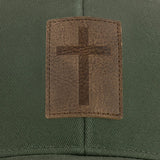 Leather Cross Olive Green Trucker Hat