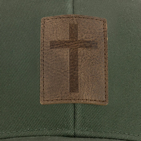 Leather Cross Olive Green Trucker Hat