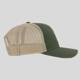 Leather Cross Olive Green Trucker Hat