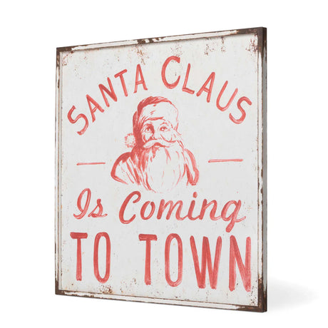 Vintage-Inspired Santa Claus is Coming to Town Distressed Metal Sign