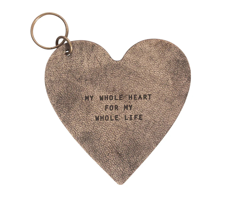 Leather Heart Keychain with Quote
