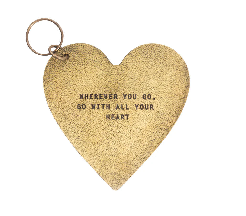 Leather Heart Keychain with Quote