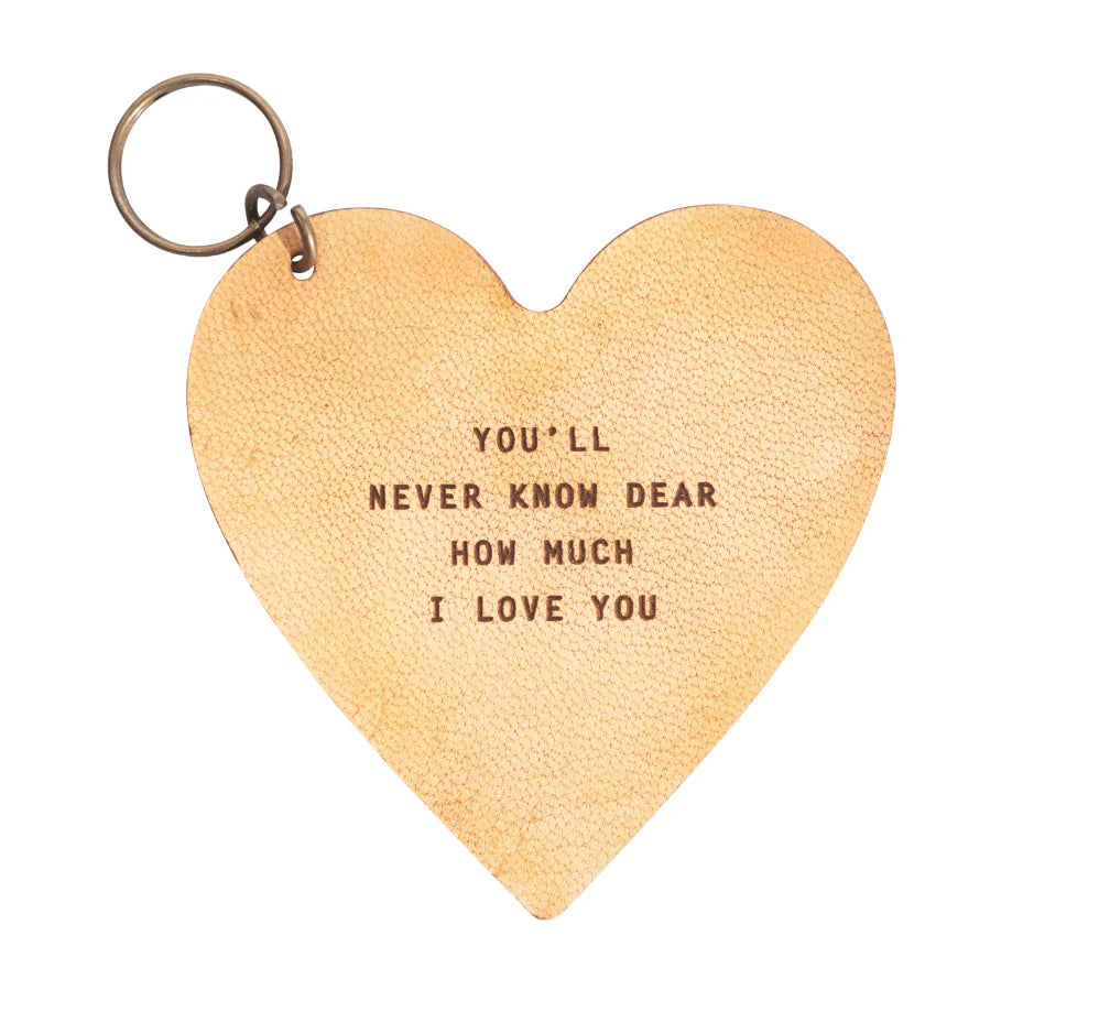 Leather Heart Keychain with Quote
