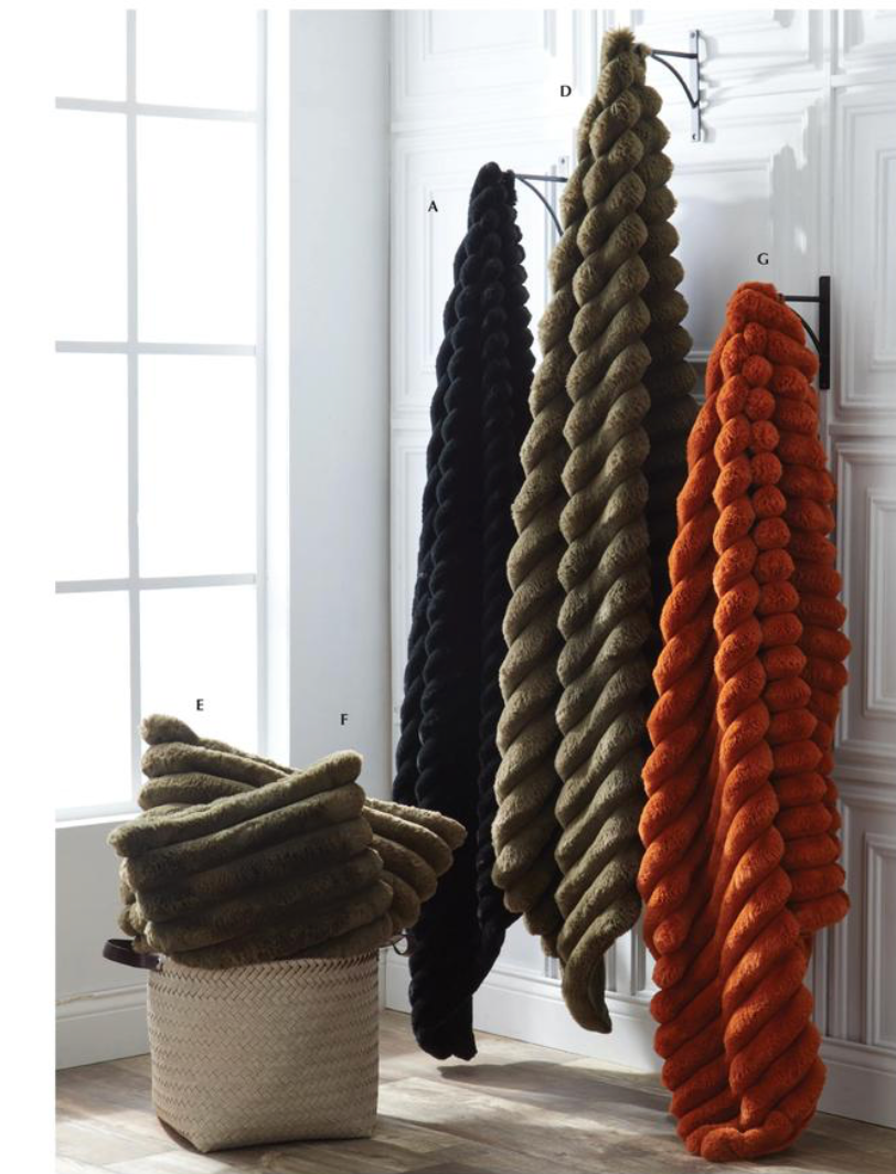 Olive Green Ribbed Faux Fur Throw Blanket
