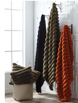 Olive Green Ribbed Faux Fur Throw Blanket