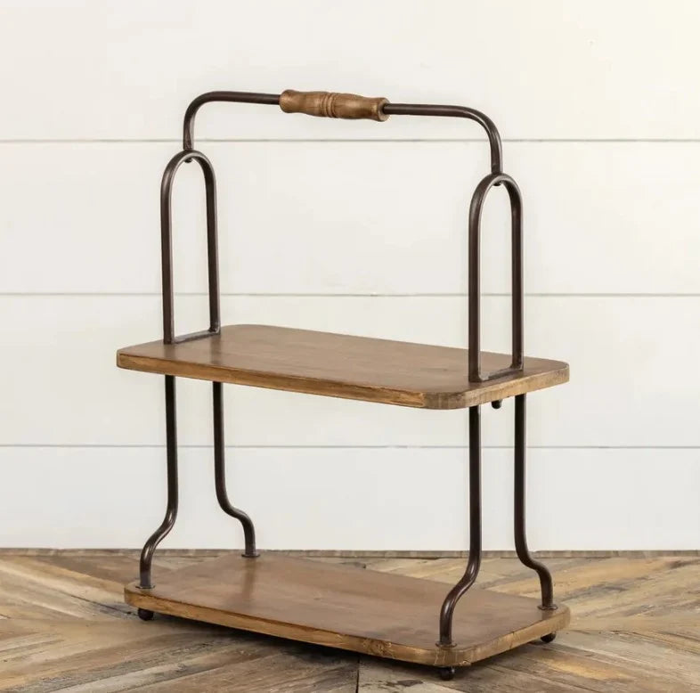Two-Tier Wood & Metal Tabletop Display Shelf