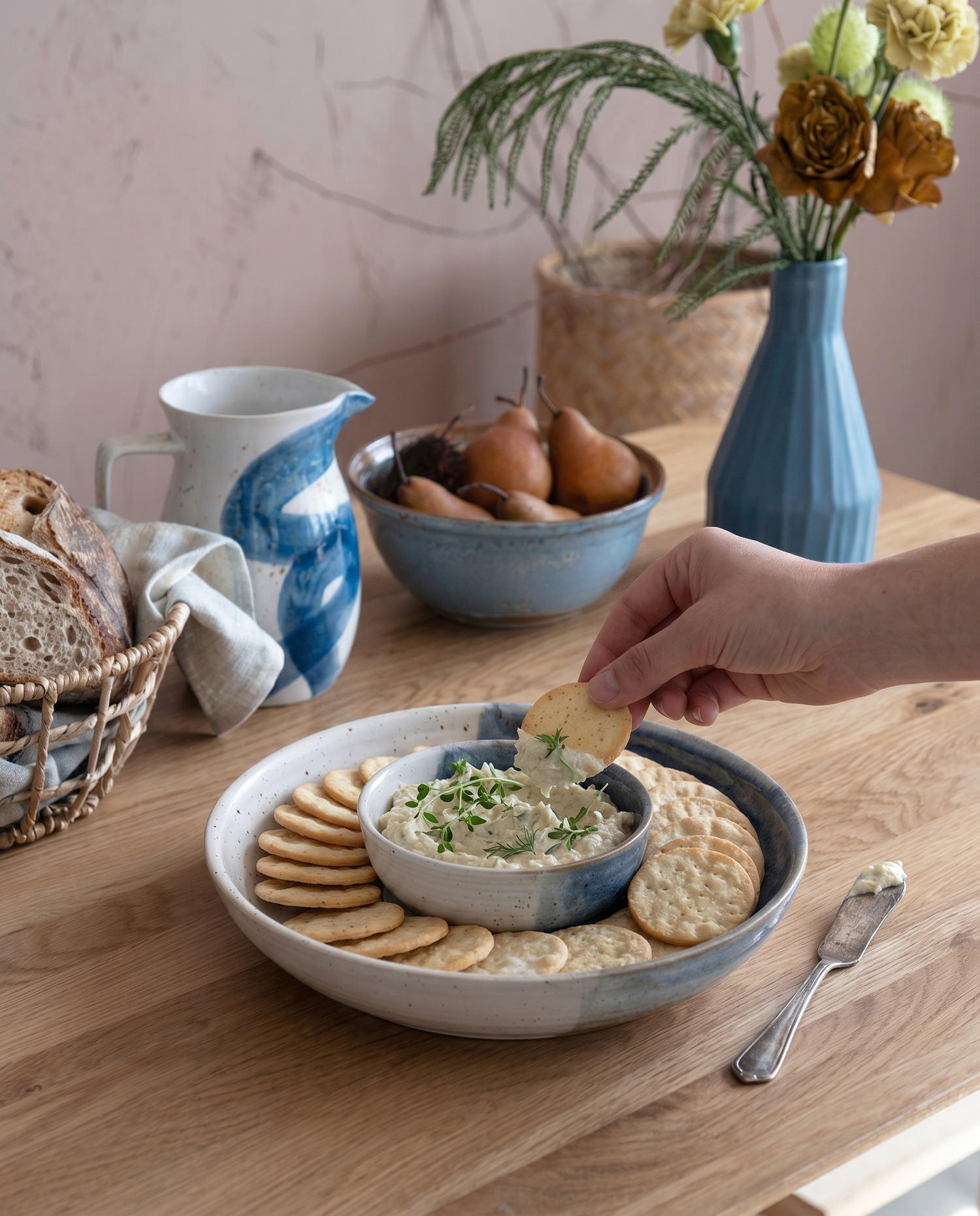 Hand-Painted Ceramic Chip & Dip Bowl Set