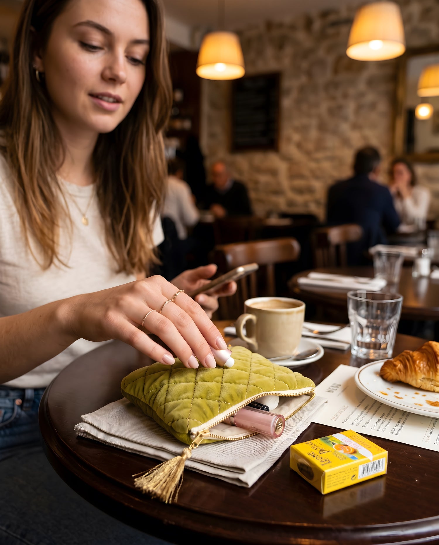 Quilted Velvet Zip Pouch with Tassel