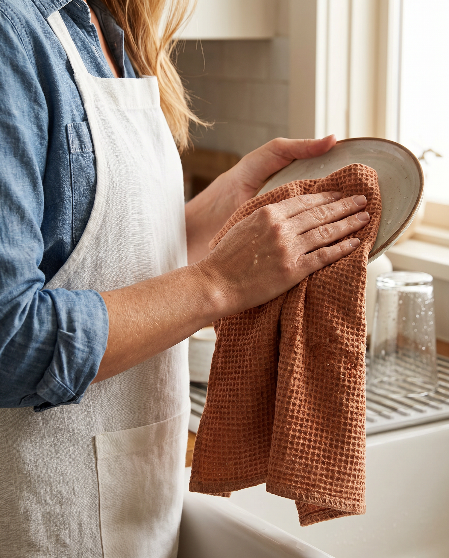 Stonewashed Waffle Weave Cotton Kitchen Towel