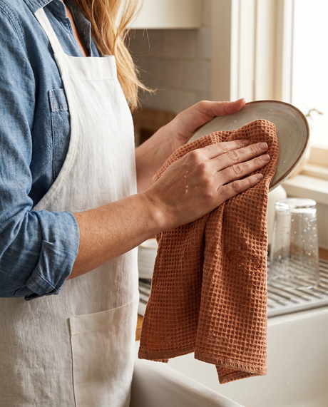 Stonewashed Waffle Weave Cotton Kitchen Towel