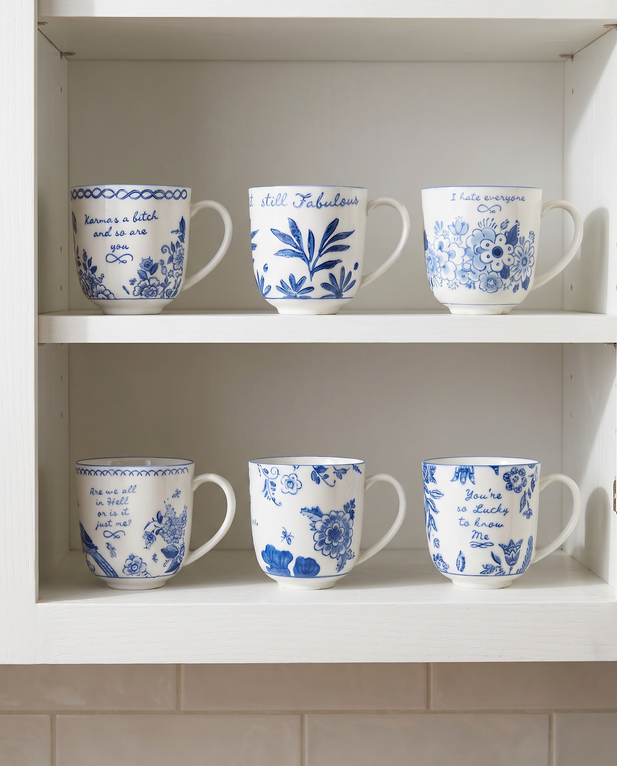 Blue and White Sassy Sayings Ceramic Coffee Mug