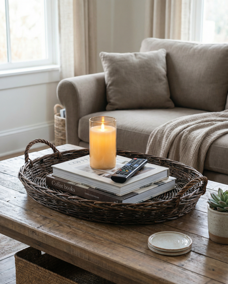 Oval Hand-Woven Wicker Nesting Trays with Handles